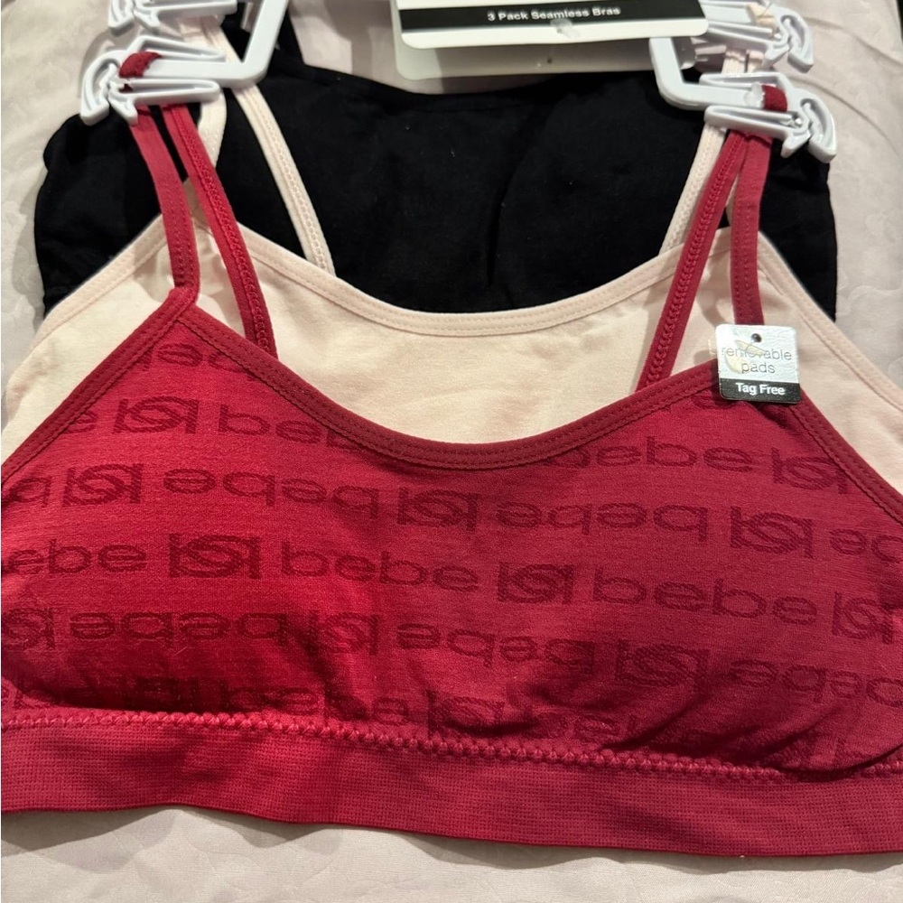 Bebe Girls Seamless Bra 3-Pack - Red, Black, and Cream
